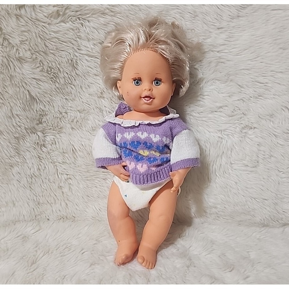 Vintage IDEAL 1989 Rub A Dub Dolly 16" Baby Doll‎ Blonde Hair Blue Eyes